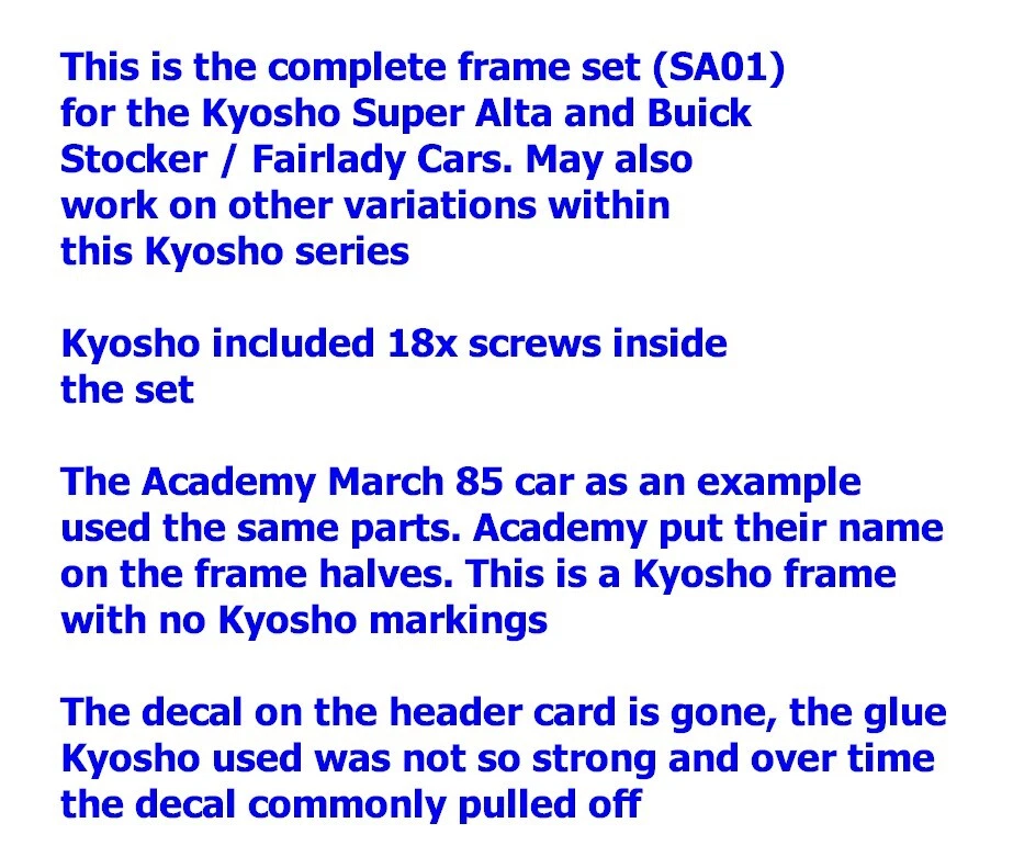 Juego de chasis vintage de coche de radiocontrol Kyosho SA01 Super Alta Buick Stocker Academia 85 de marzo Foto 2 de 3