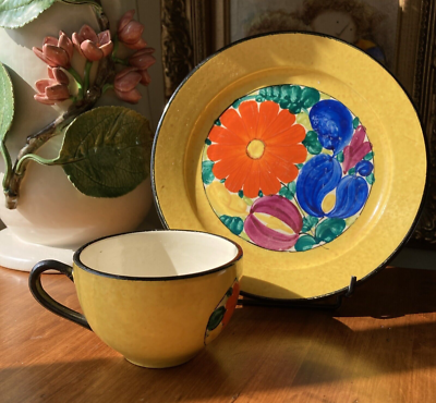 CZECHOSLOVAKIA Joseph Mrazek PEASANT ART Hand Painted Cup & Plate