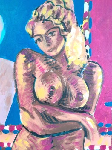 Akt Frau vor Spiegel Acryl auf Leinwand 12x16 Original Gemälde Rosa - Bild 3 von 6