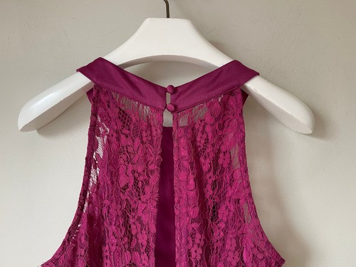 VESTIDO MAXI JOHN LEWIS Satén Encaje Halter Crucero Dama de honor Boda Púrpura 14 Nuevo con etiquetas - Imagen 12 de 14