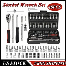 46PCS Socket Ratchet Wrench Set Metric Spanner Repair Tool Kit 1/4"Drive US Ship