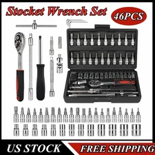 46PCS Socket Ratchet Wrench Set Metric Sae Spanner Car Repair Tool Kit 1/4"Drive