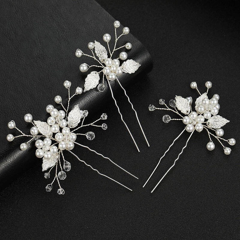 Women Pearl Rhinestone Crystal Bridal Hair Comb Hair Clips Hair Pins Headpiece - Image 3 of 4