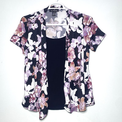 Elie McCarthy Floral Blouse Women s M Multicolor Faux Two Piece Layered Top