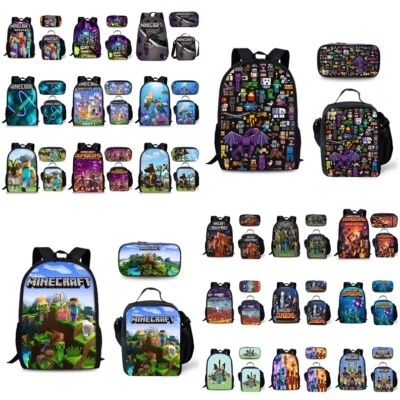 Minecraft Creeper Backpack Bag Insulated Lunch Bag Pencil Case School Lot Gift#