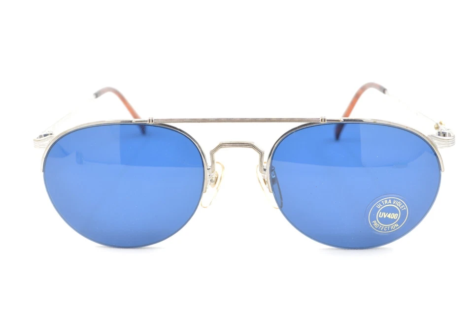 Nuevas gafas de sol Alain Delon 6022 2 años 80 vintage plateadas dobles puentes media montura nuevas de stock Foto 2 de 4