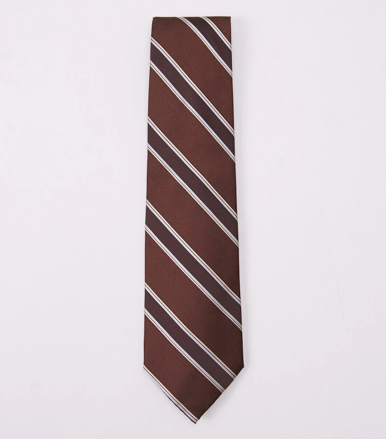 New $225 SARTORIA PARTENOPEA NAPOLI Silk Tie Chocolate Brown Ribbon Stripe - Image 2 of 4