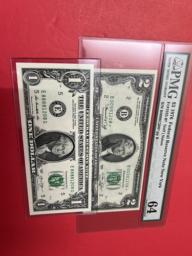 Fancy Serial Number (2) $1 & $2 1976 2013 Matching SN 1208 1208 * StarNote . - Picture 3 of 7