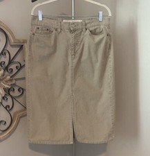 Gap Women - Corduroy Midi Skirt Front Slit Sz 10 Khaki Tan