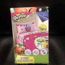 Shopkins Microfiber 3 Piece Twin Sheet Set Fitted Flat Sheet Pillowcase Cupcake