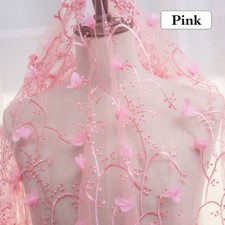 3D Embroidery Floral Lace Fabric Sheer Mesh Flower Wedding Dress DIY Cloth Fairy