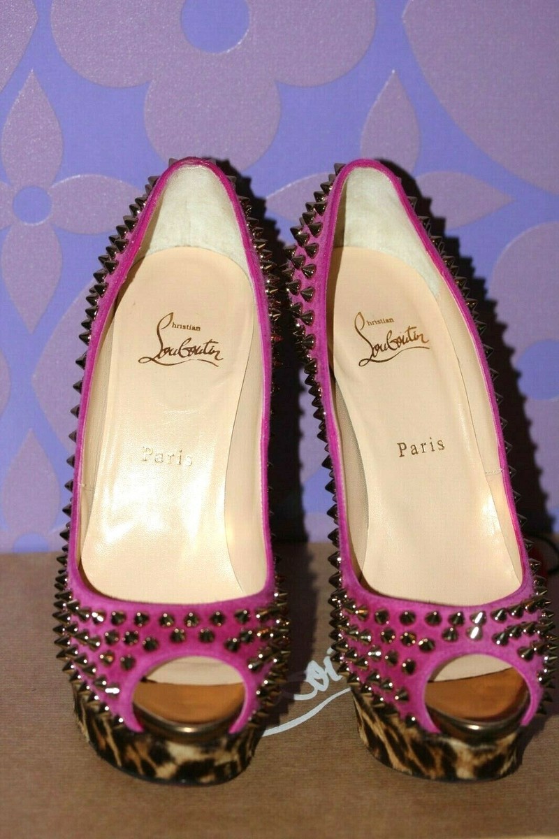 Christian Louboutin　LADY PEEP レオパード　新品 CHRISTIAN LOUBOUTIN Lady Peep Pink Suede Leopard Pony PikPik