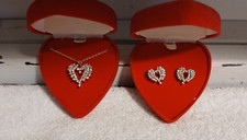 Crystal Hearts Pendant Necklace And Earrings Set Crystal Studded With Heart Box