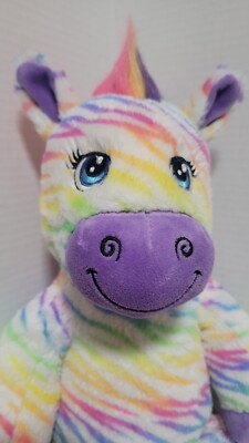 Build a Bear Rainbow Zebra 18” Plush Retired colorful lisa frank