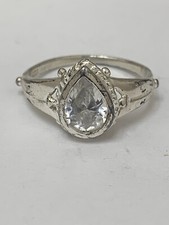 Sterling Silver Accented Statement Ring with Clear Tear Crystal, Size 6