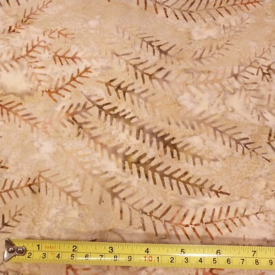 2 Yards x 60'' WOF - Batik Fabric - Red-Brown & Brown Vines / Fish Bones on Tan