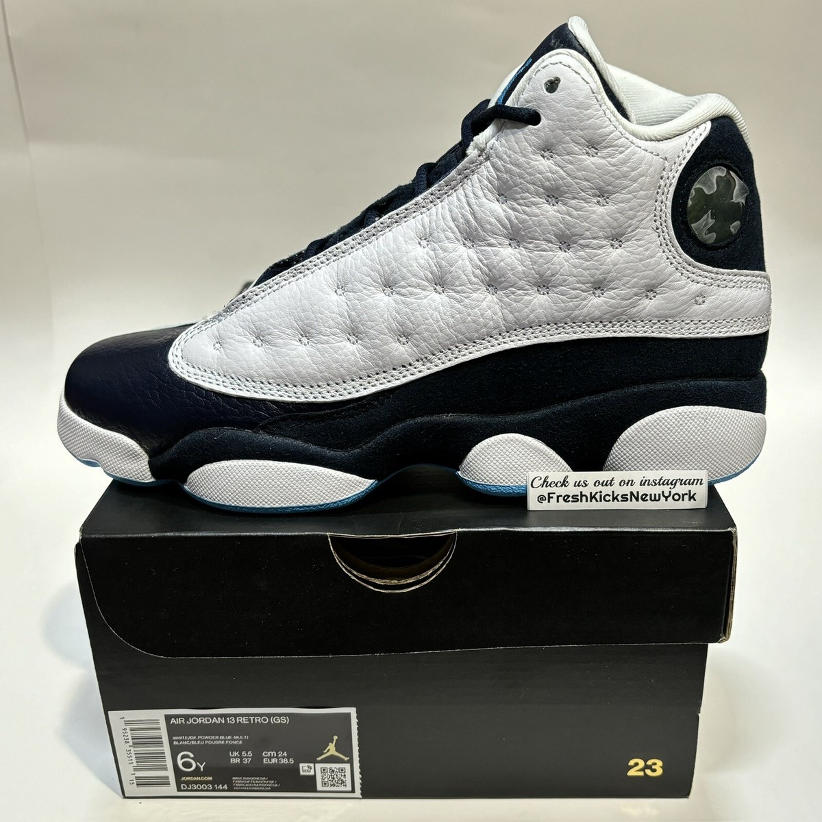 Jordan 13 White Obsidian Powder Blue Big Kids Size 6Y Youth 