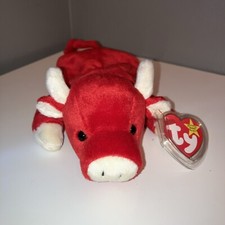 Red Bull Snort Plushy TY Beanie Baby Retired Vintage Classic Rare With Tag