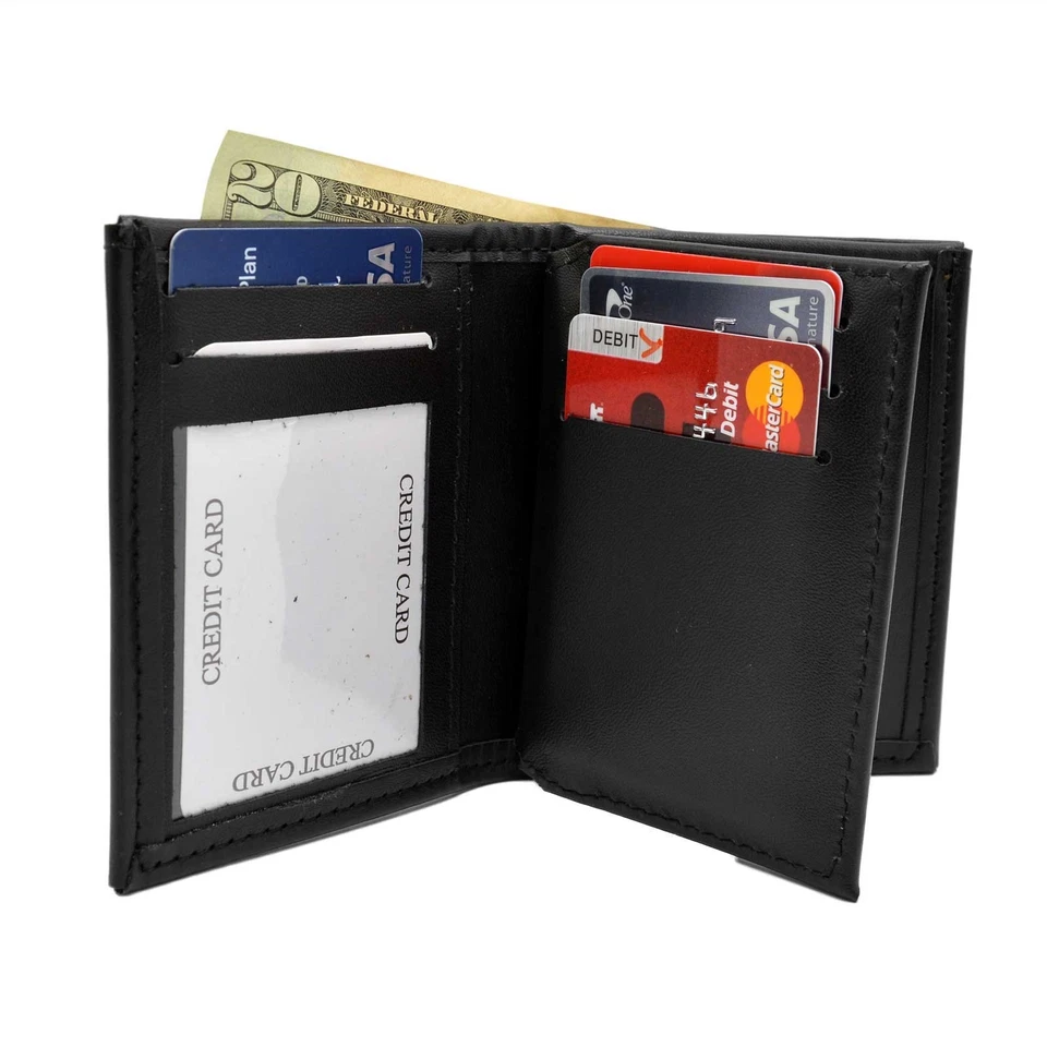 Perfect Fit Leather Bifold Wallet Mens w Medallion Military State Federal Seal - Image 2 of 4