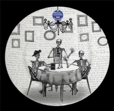 3 Royal Stafford Bone Appetit Skeletons in Restaurant Dinner Plates England NWT