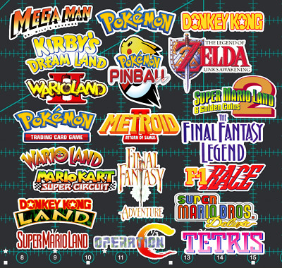 20 GameBoy Logo Stickers - White, Clear or Holographic- Mario Tetris Zelda Wario