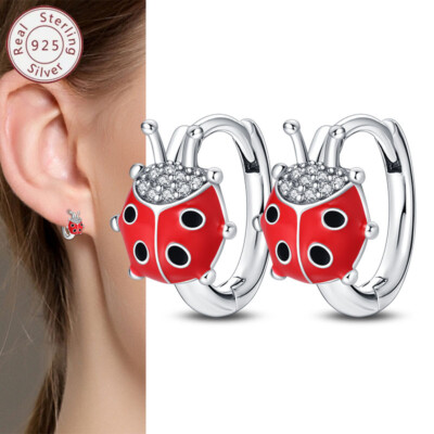 KUNSIR 925 Sterling Silver Madonna Ladybug Huggie Hoop Earrings For Women Gifts