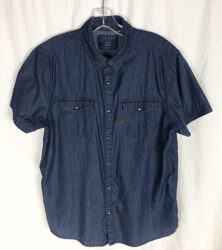 Guess Mens Western Shirt Size M Blue 
