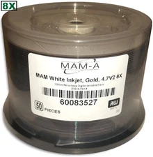 50-Pak MAM-A (Mitsui) GOLD White Inkjet Printable 8X DVD+R's, Mitsui 83527