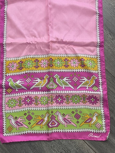 Vintage BURMEL geometrischer Druck Schal signiert rosa handgerollt Japan 12”x45” - Bild 3 von 6