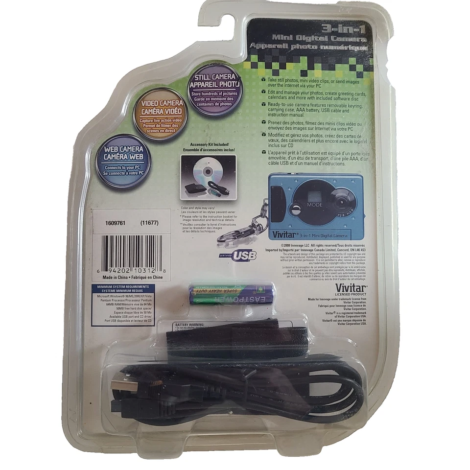 Vivitar 3-in-1 Mini Digital Camera Video 16MB Photos Keyring Hook Accessory Kit - Image 2 of 4