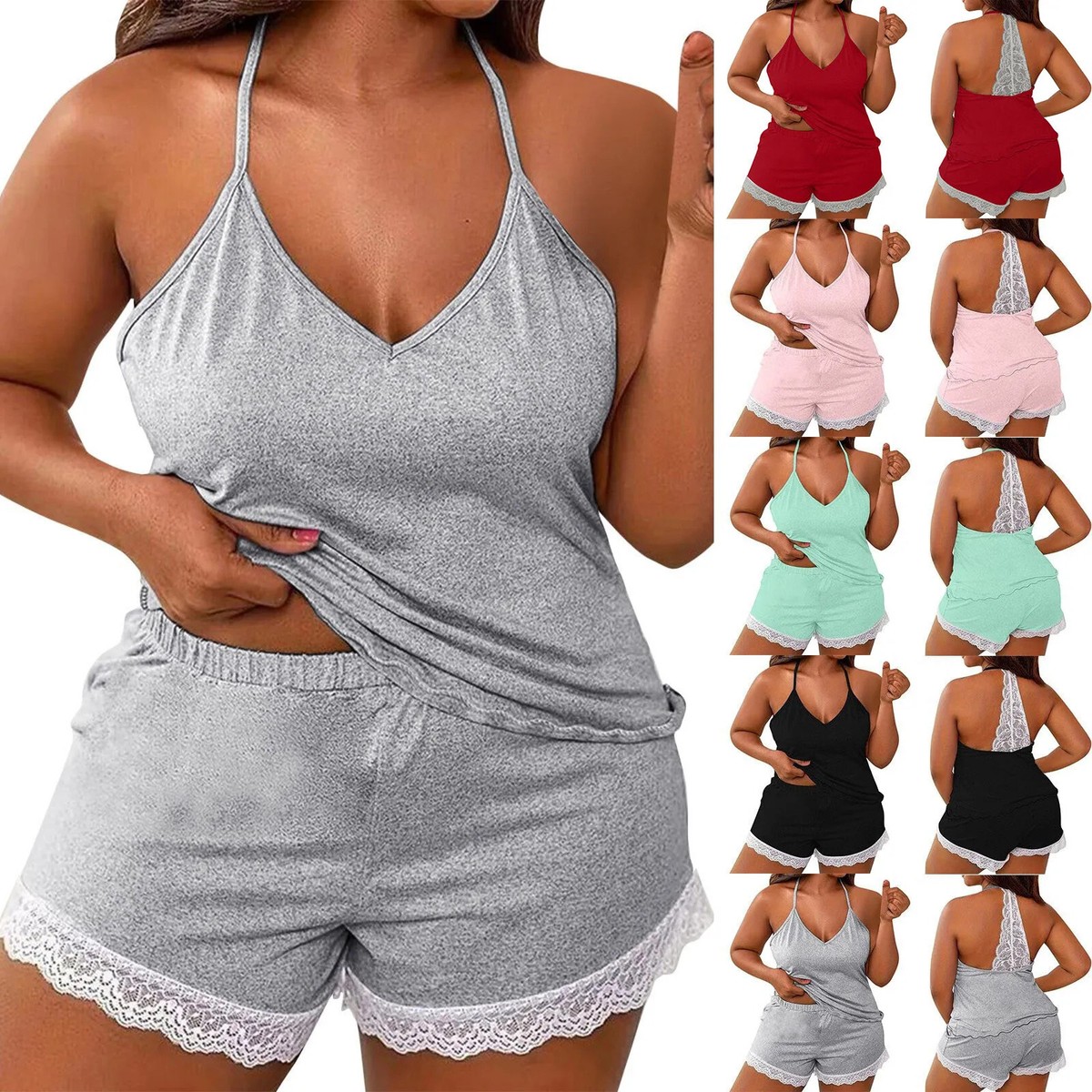 Sexy Lace Trimed PJs Cami Set Camisole Shorts French Knickers PLUS SIZE 1X  4XL