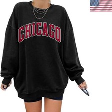 Women  s Oversized Crewneck Pullover Sweatshirt - Chic Casual Style in Black