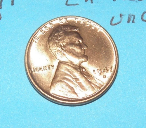 1947 D     LINCOLN WHEAT CENT   CHOICE BRILLIANT RED UNCIRCULATED  #2