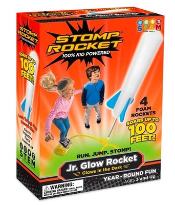 Stomp Rocket Jr Glow Launcher - 4 Glow-in-the-Dark Rockets, STEM Toy for Kids
