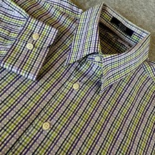 Alan Flusser Men  s XL Shirt Plaid Multicolor Long Sleeve Hidden Button Down EUC