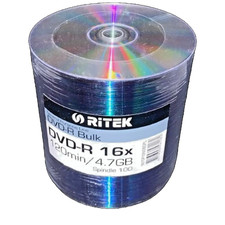 100 Ritek DVD-R 4,7Gb 16x Inkjet vollflächig...