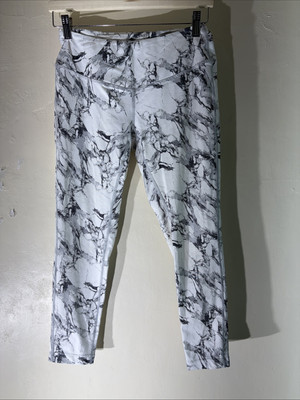 Damenhose Elle Sport klein weiß grau Marmor 3/4 Länge Fitnessstudio Training Lauf