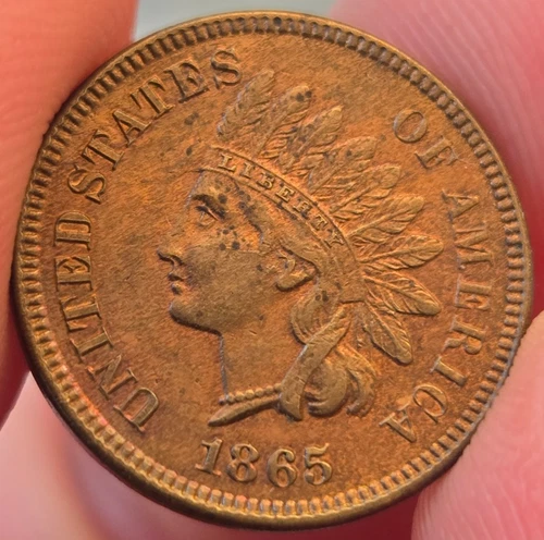 1865 Indian Cent fancy 5 UNC with luster, great coin