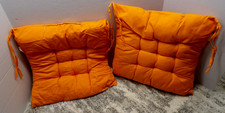Set of 2 Chair Cushions for Dining Chairs with Ties, Indoor Pin-Tuck Orange NEW