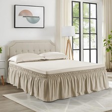 Khaki Wrap Around Bed Skirt for Full/Queen Beds 18" Drop,Bed Skirt Adjustable...