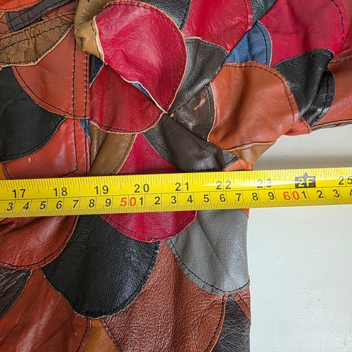 70's Vintage, Multi-Color Genuine Leather Patchwork Jacket W/ Snap Buttons, Mens - Picture 8 of 10