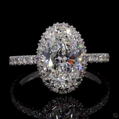 3.25CTW Oval Cut VVS1 Moissanite Women's Engagement Ring In 14kWhite Gold Plated