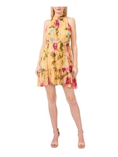 MSK PETITES Womens Yellow Self Tie Belt  Lined Short Dress Petites PXL