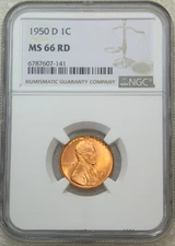 1950-D Lincoln Cent NGC MS66RD Bright Red Luster PQ New Holder #V229U