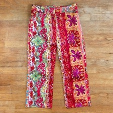 Vintage Floral Print Pants Size Medium 29" Waist Y2K Colorful Cotton Cropped