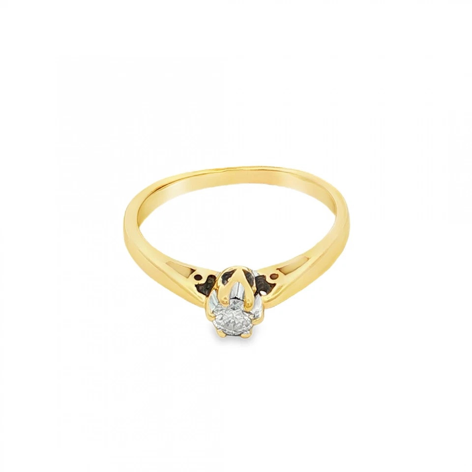 Помолвочное кольцо из желтого золота 9 карат с бриллиантом - размер L - 0,10 карата - Изображение 4 из 4