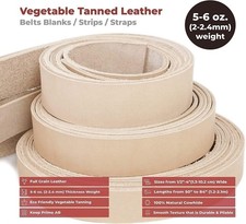 ELW Leather Blank Belt Strips 5-6oz. 2-2.4mm Thickness, 52" to 84" length
