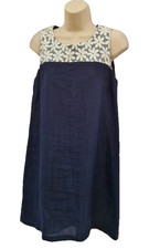 Princess Highway Dress Blue Ramie Embroidered Yoke Shift UK 10 Boho