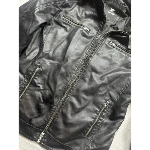 X-Ray Jeans Mens Size M Faux Leather Moto Biker Jacket Hooded Black - product listing photo