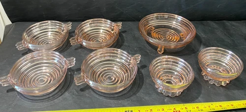 Anchor Hocking pink Manhattan bowls bowl lot of 7 sherbet footed ribbed glass